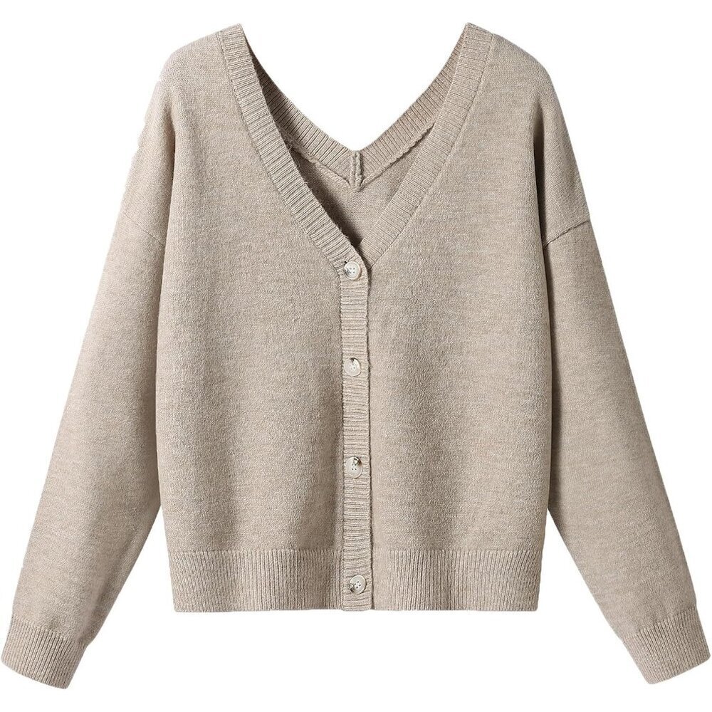 Women's Fall Sweater Knit Cardigan Double V-Neck Long Sleeve Button Up